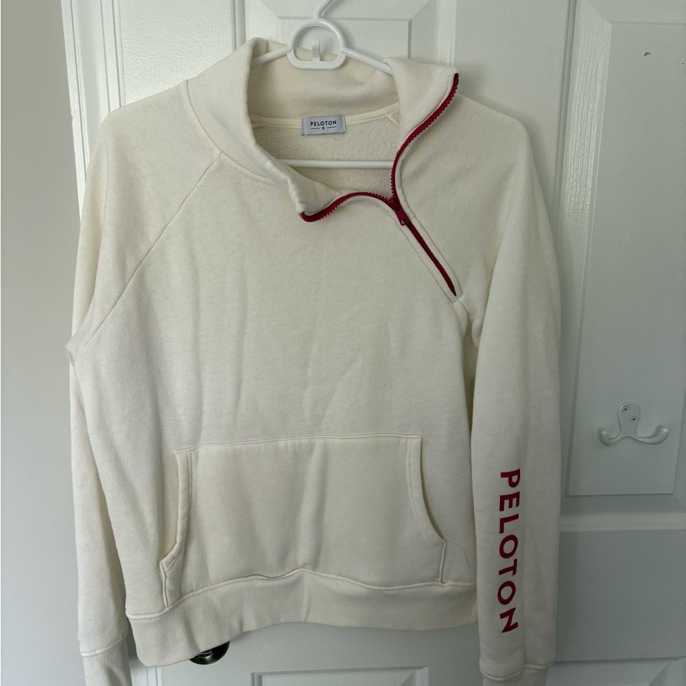 Peloton Women's Cream Cowl Neck Sweater with Red Accents